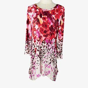 LOGO by Lori Goldstein Colorful Artsy Floral Pattern Side Pockets Tunic Size M